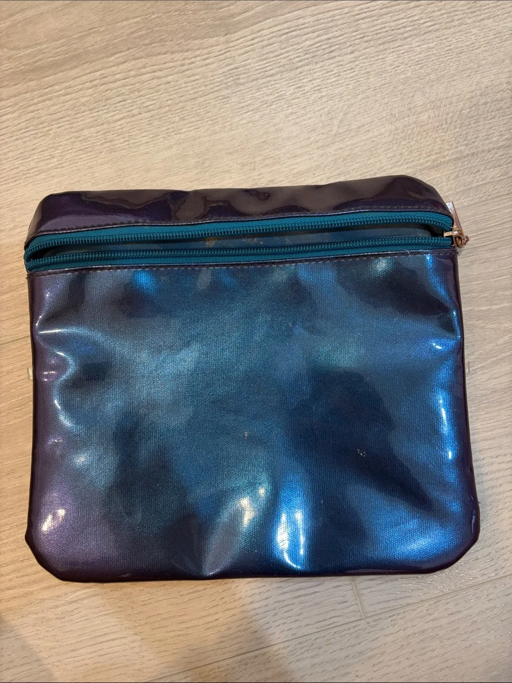 Iridescent Blue-Purple Cosmetic Pouch with Teal Zip